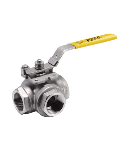 GKV-143L Ball Valve, Standard Port, Threaded Connection, 3-Way, With Lever Handle