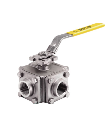 GKV-144 Ball Valve, Threaded Connection, 3-Way/4-Way, Full Port