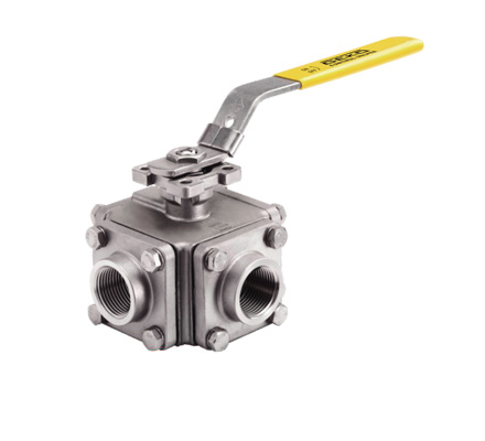 GKV-144 Ball Valve, Threaded Connection, 3-Way/4-Way, Full Port