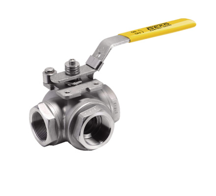 GKV-143L Ball Valve, Standard Port, Threaded Connection, 3-Way, With Lever Handle