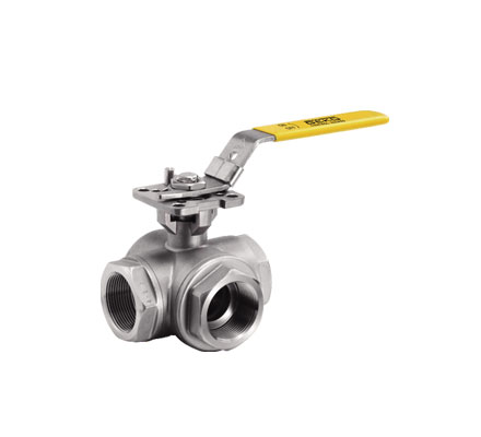 GKV-143 Ball Valve, Threaded Connection, 3-Way, With ISO Mounting Pad